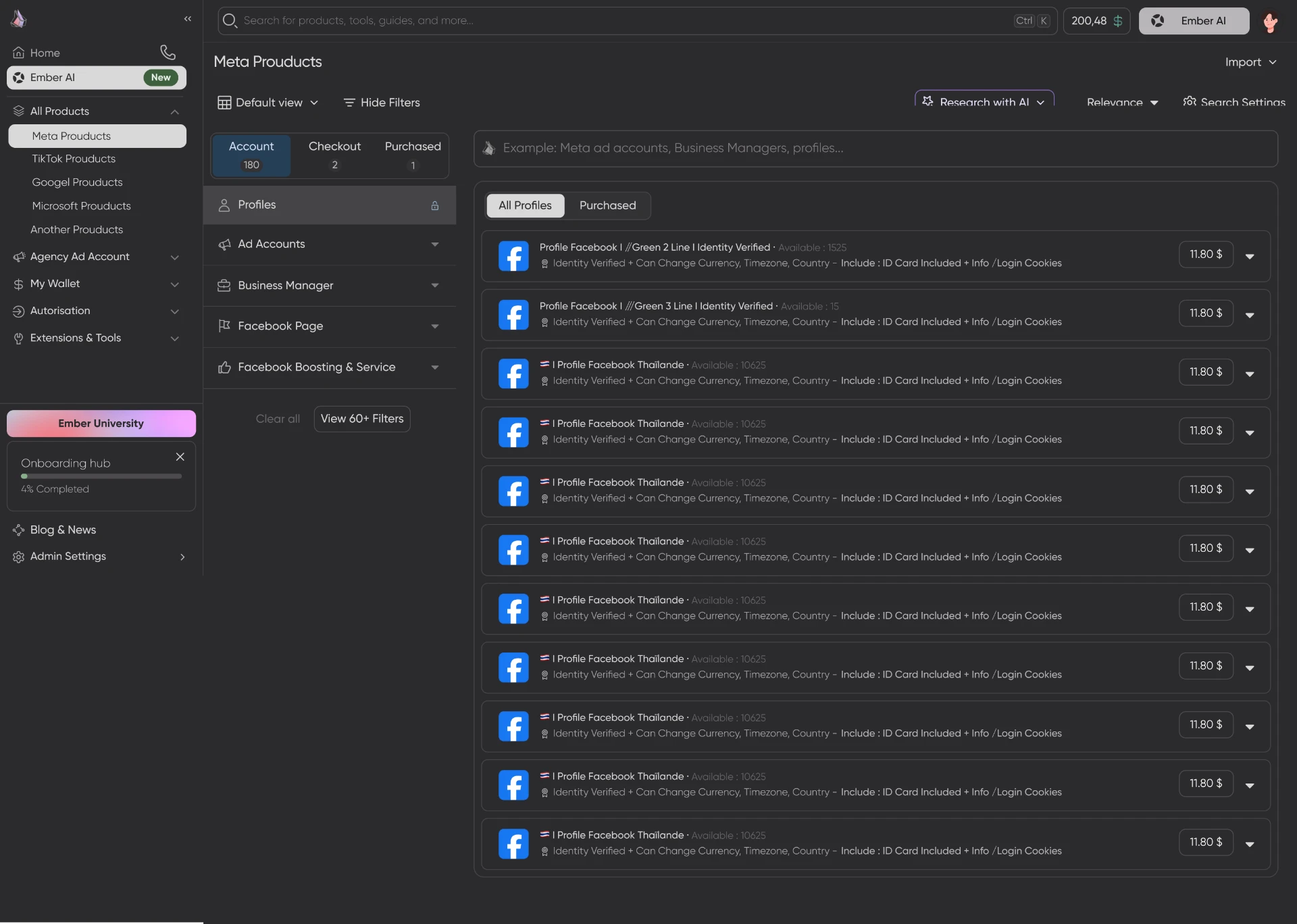 Ember Agency dashboard product screen